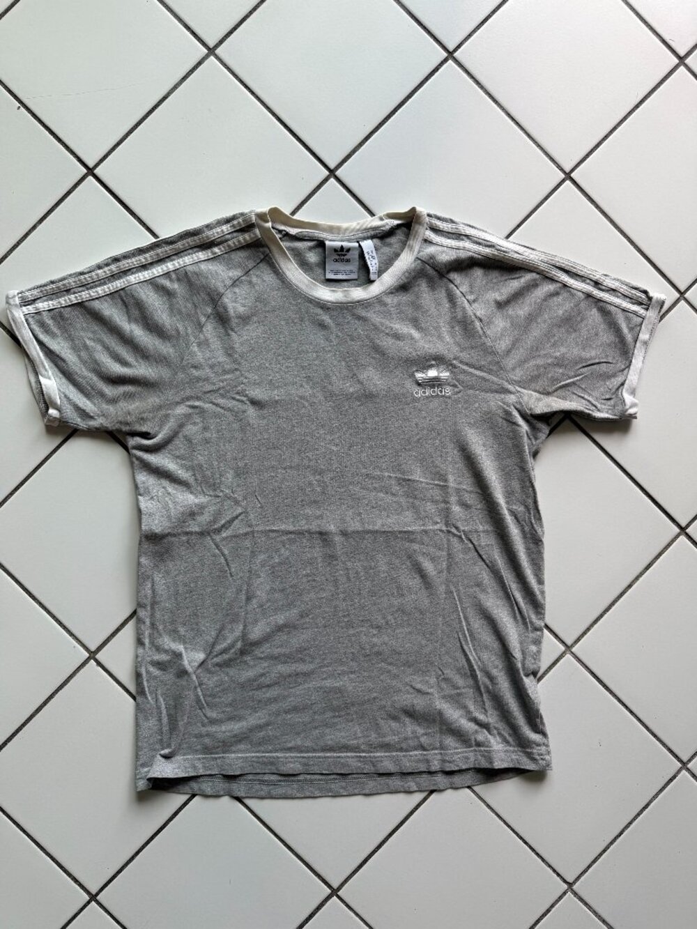 adidas Originals grey & white ringer T-shirt with 3-stripe detailing